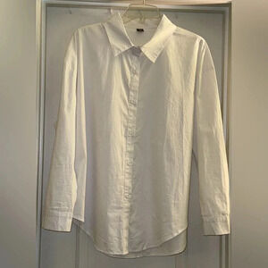 SHEIN Clasi Button-Up Longline Curved Hem Shirt